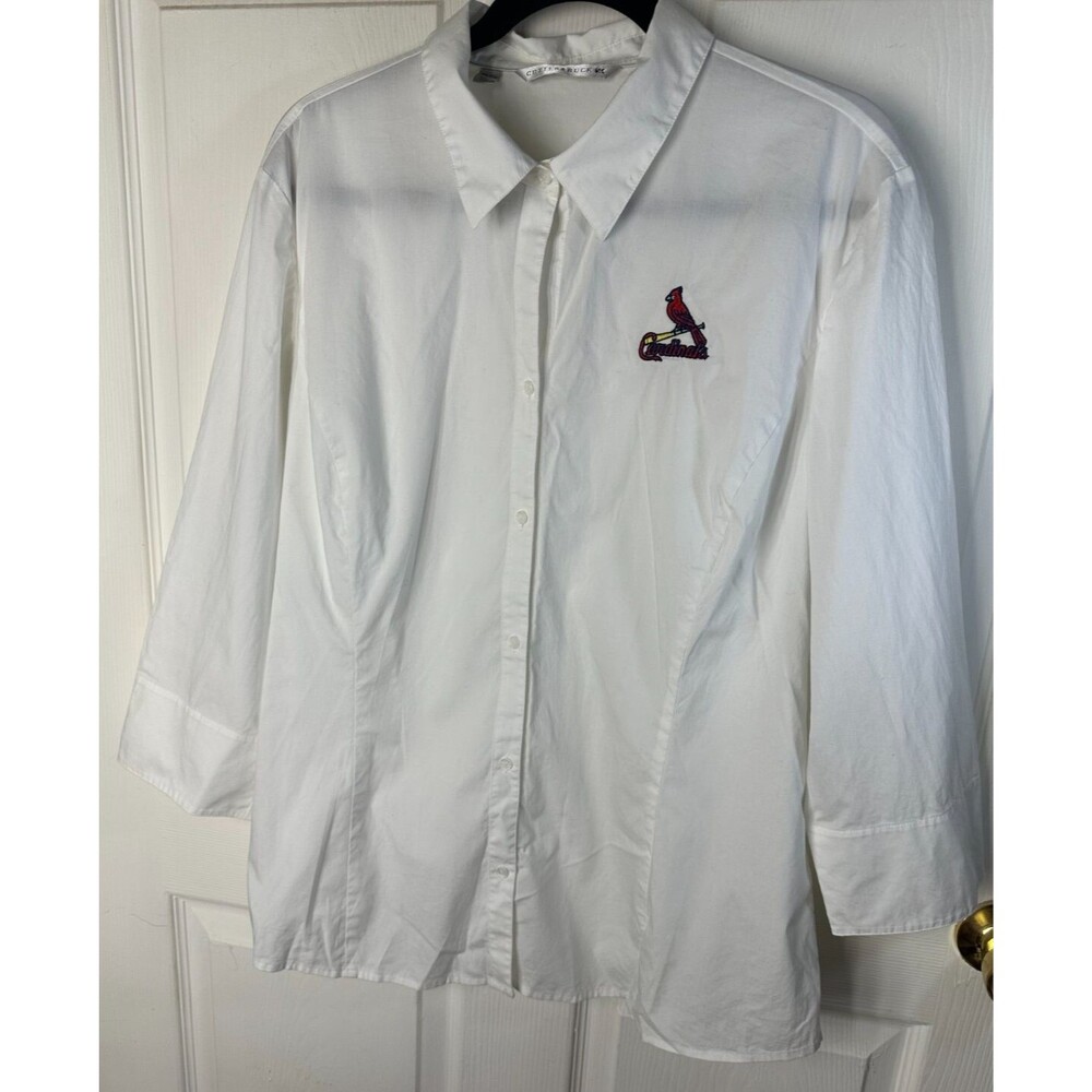 Cutter & Buck Button Down Shirt White 3/4 Sleeve St. Louis Cardinal Fan Gear